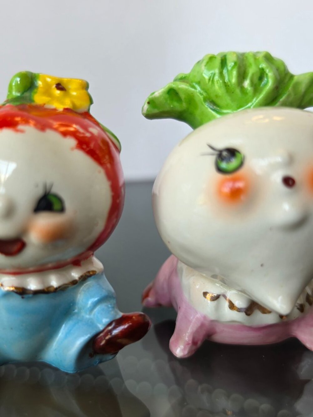 Vintage 1950s Anthropomorphic Turnip & tomato babies Salt & Pepper Shakers Japan